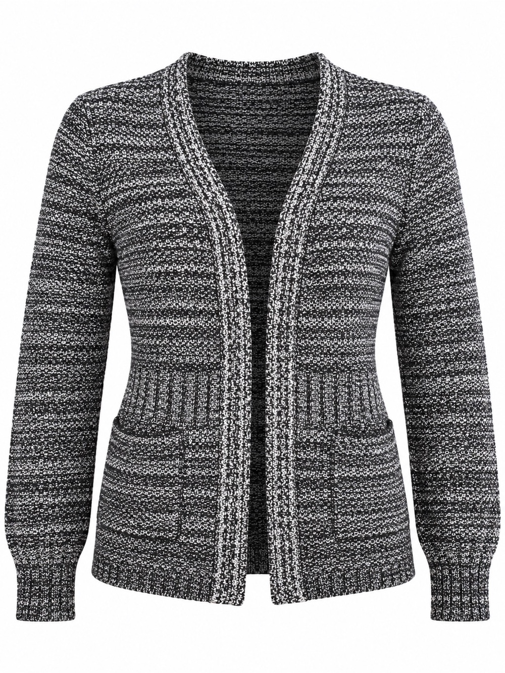 Christopher & Banks Black and White Marled Open-Front Cardigan